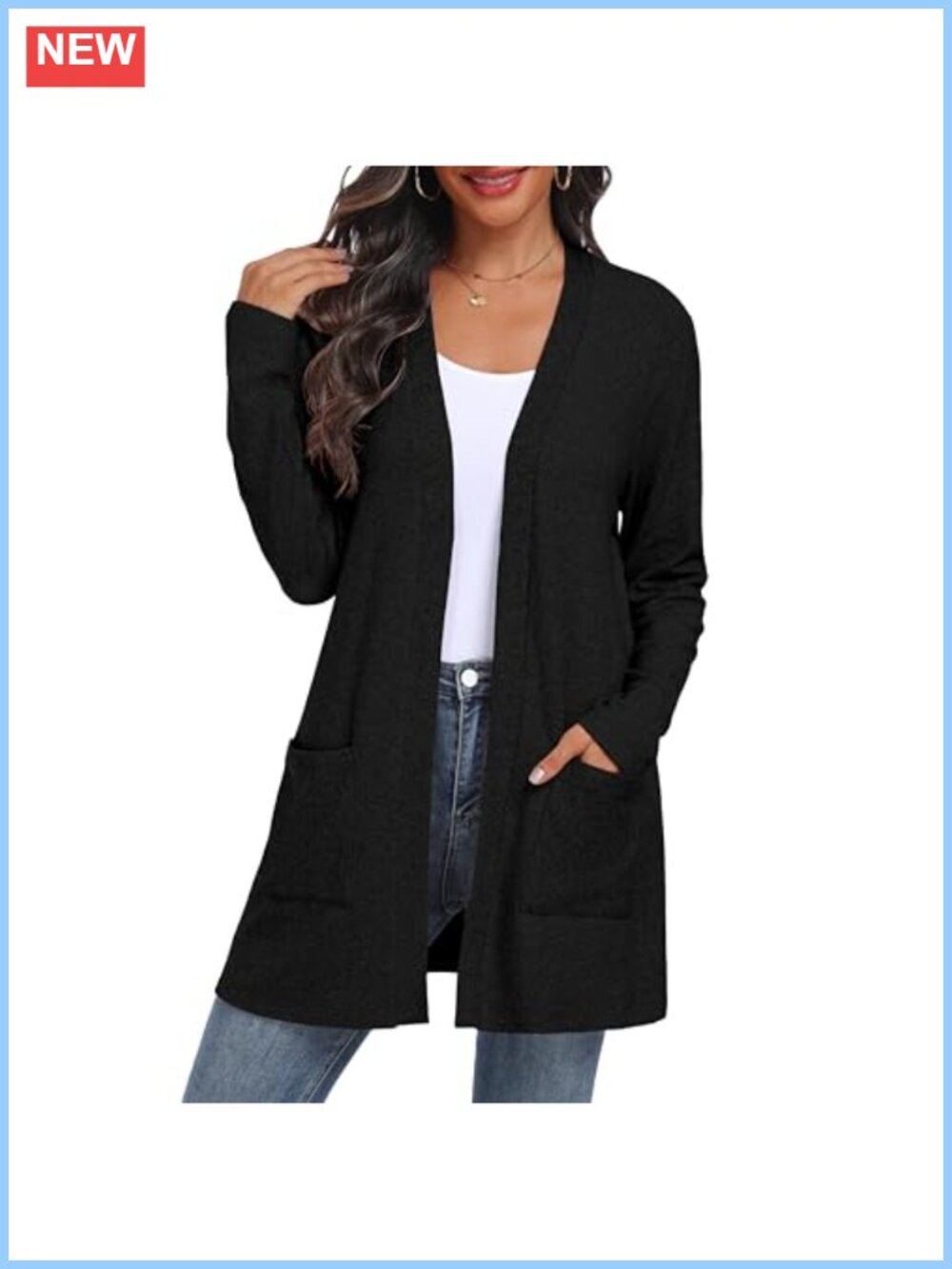 Open Front Cable Knit Cardigan Lightweight Long Sleeve Sweater with Pockets